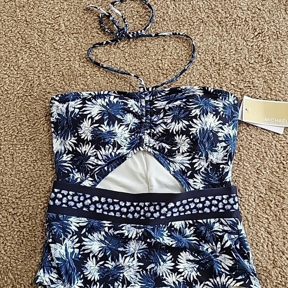 Michael Kors Navy Bandeau Cutout One-Piece Swimsuit Size 4